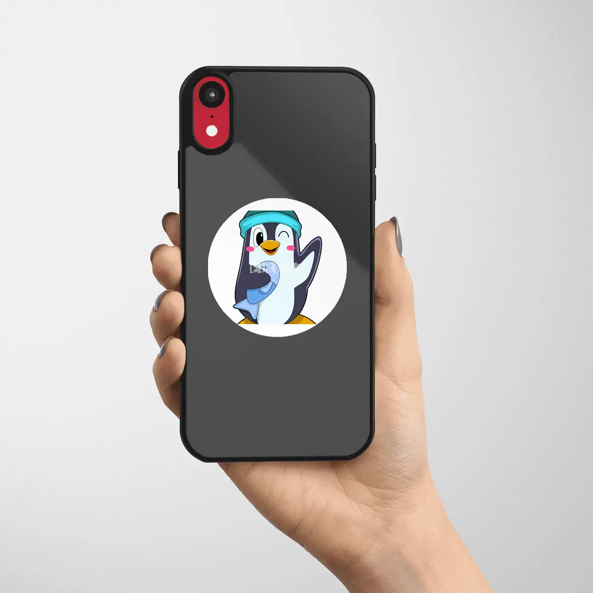 Penguin with Fish & Hat Etiket