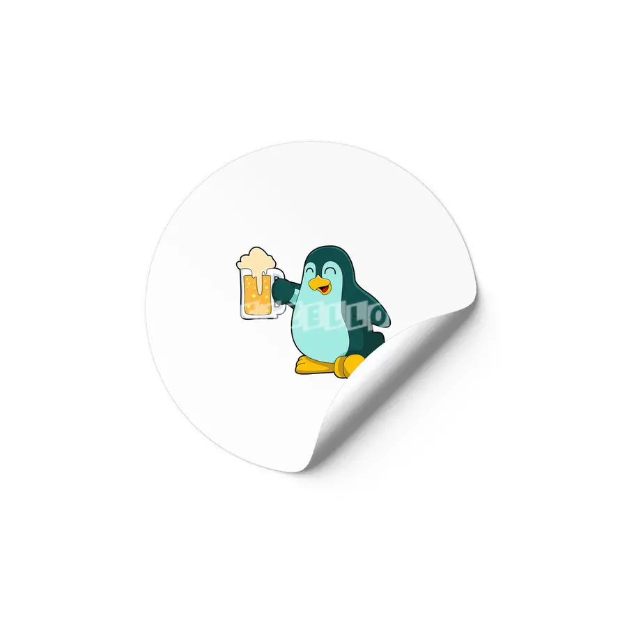 Penguin with Glass of Beer Etiket