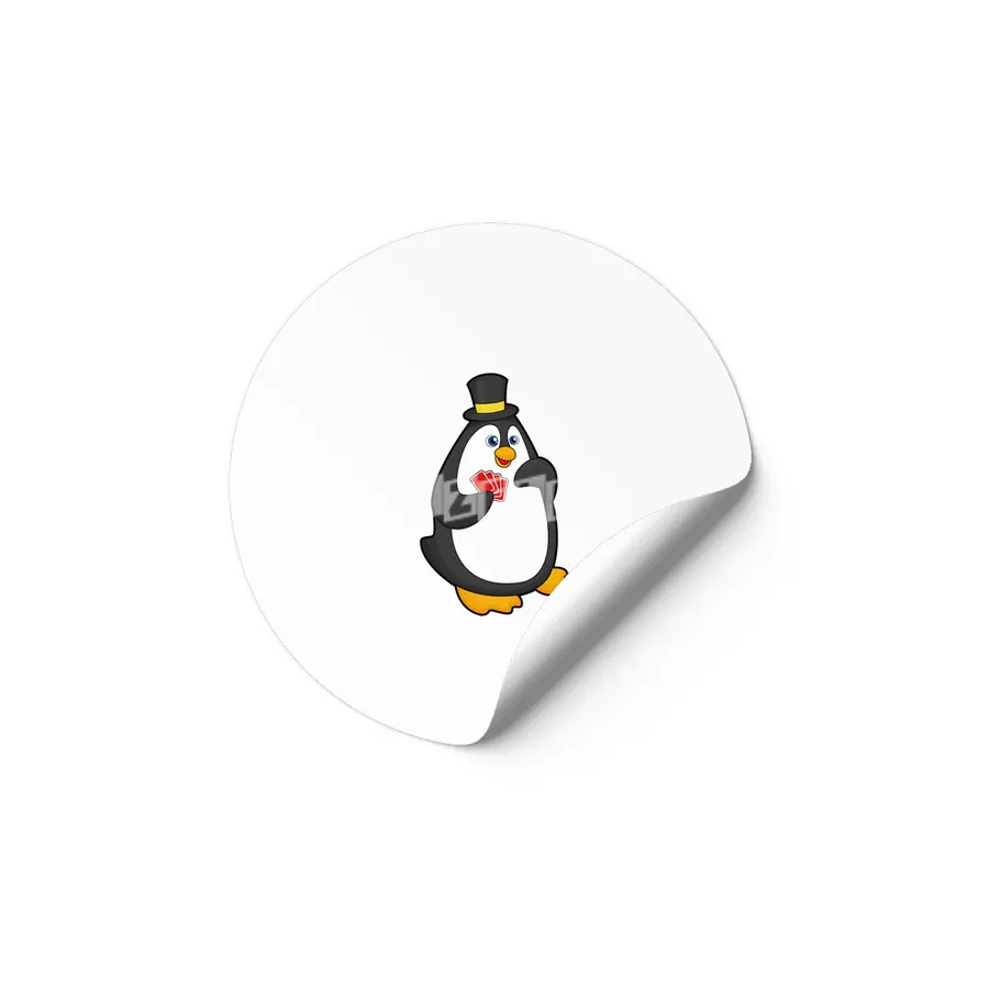 Penguin with Hat at Poker with Poker cards Etiket