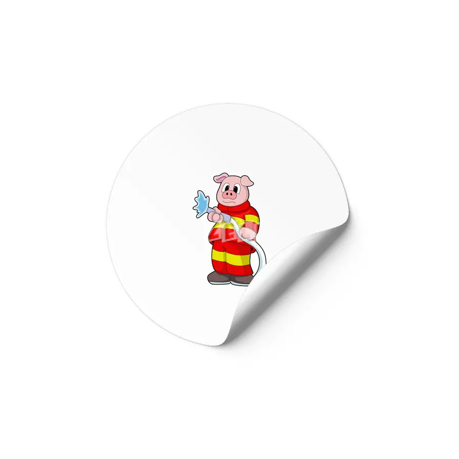 Pig as Firefighter with Hose Etiket
