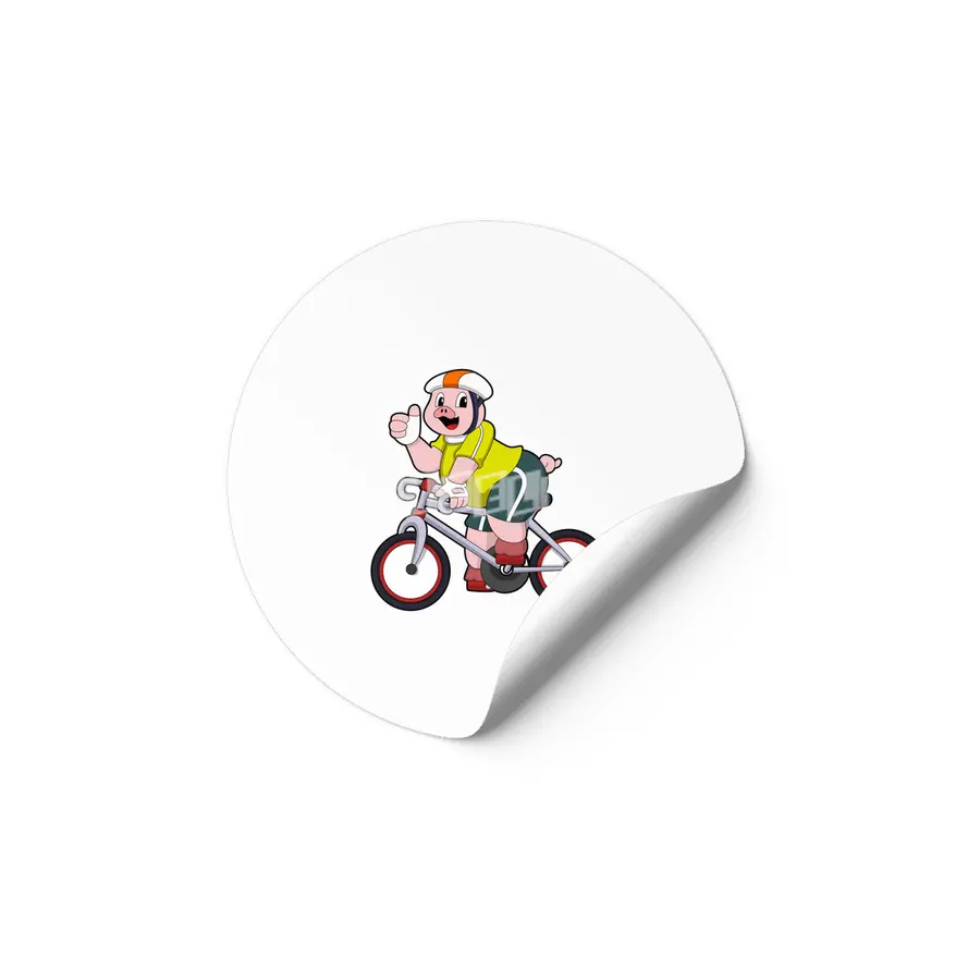 Pig with Bicycle & Helmet Etiket