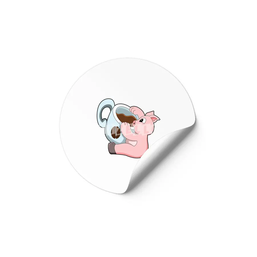 Pig with Cup of Coffee Etiket