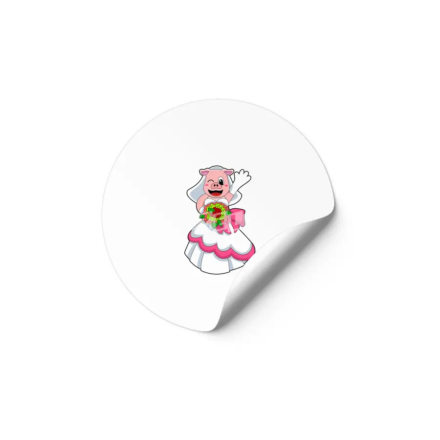 Pig with Wedding dress & Bunch of Flowers Etiket