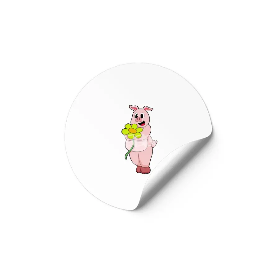 Pig with yellow Flower Etiket