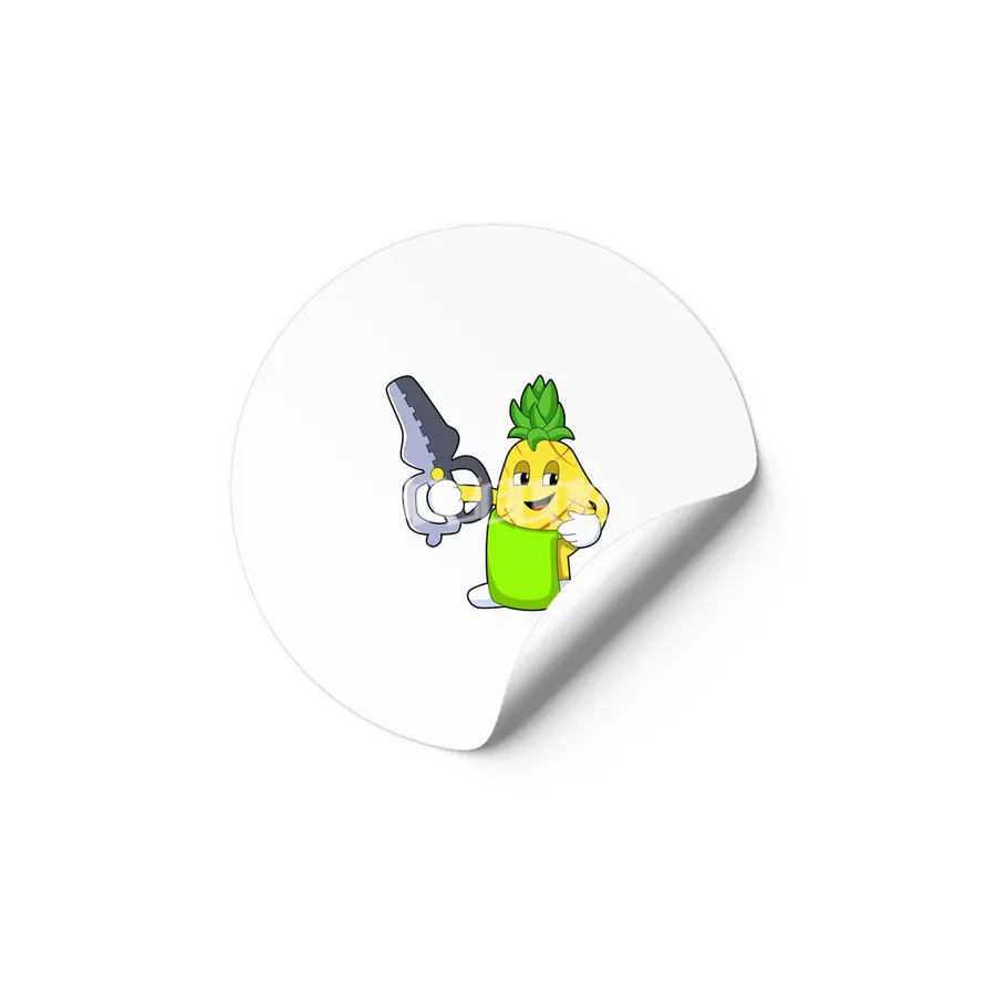 Pineapple as Hairdresser with Scissors & Razor Etiket