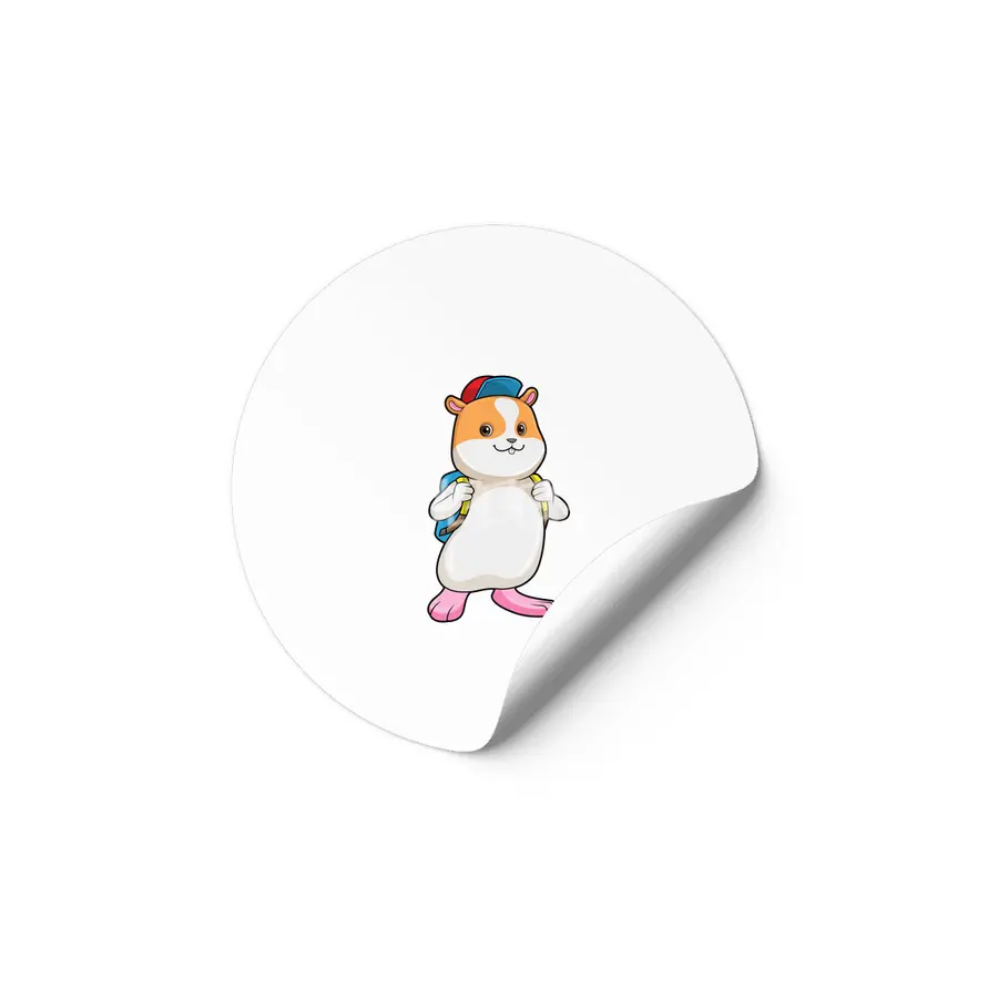 Hamster as Student with Backpack & Cap Etiket
