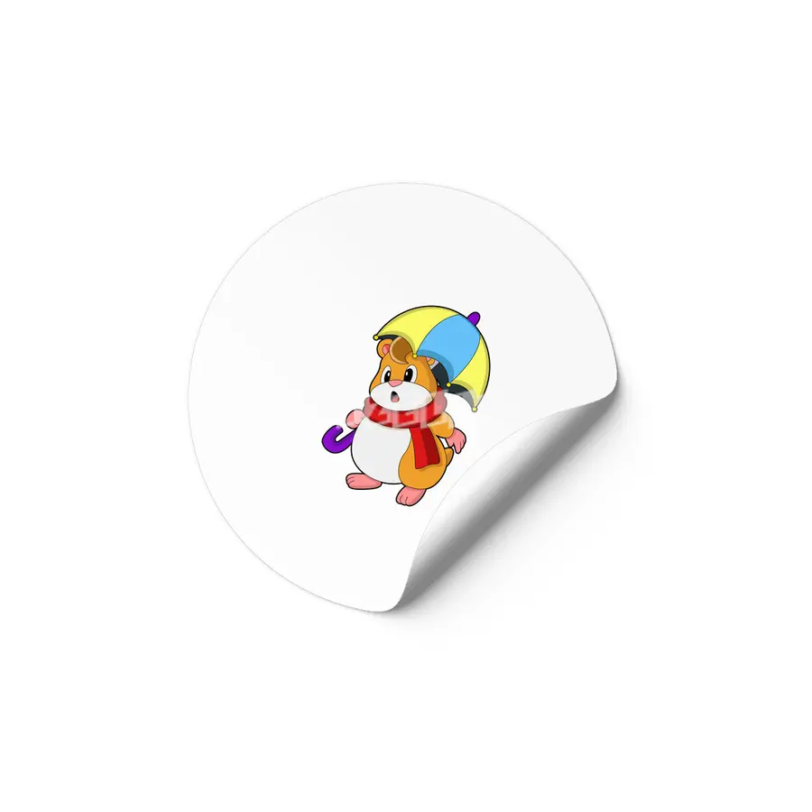 Hamster at Rain with Umbrella Etiket