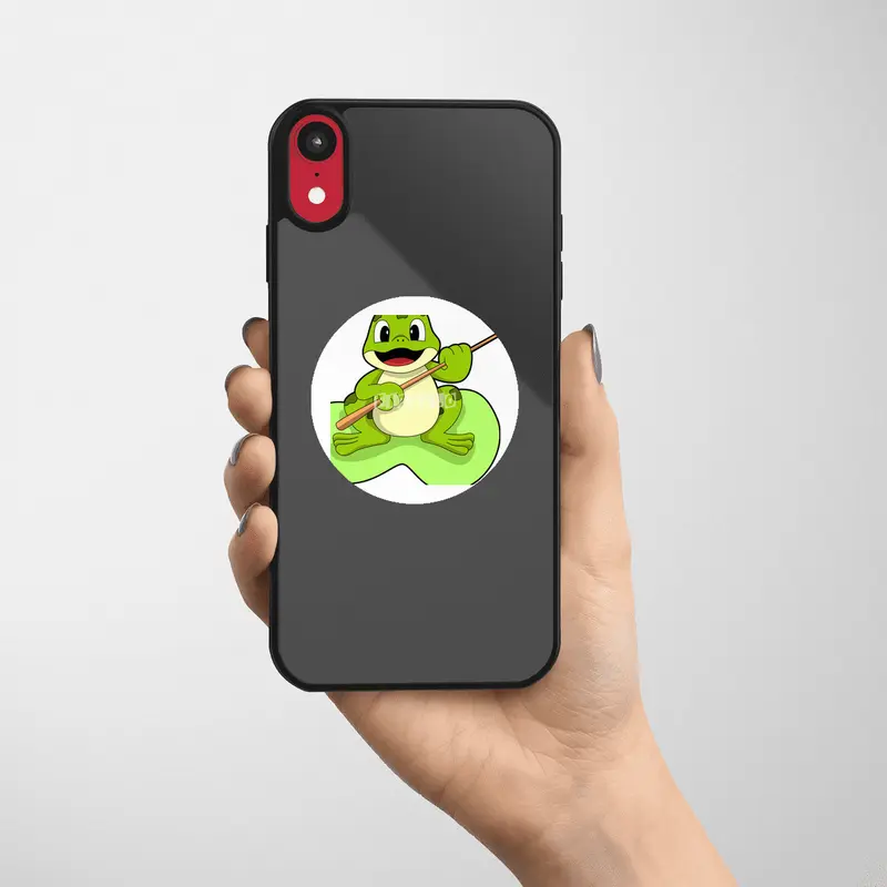 Frog at Fishing with Fishing rod Etiket