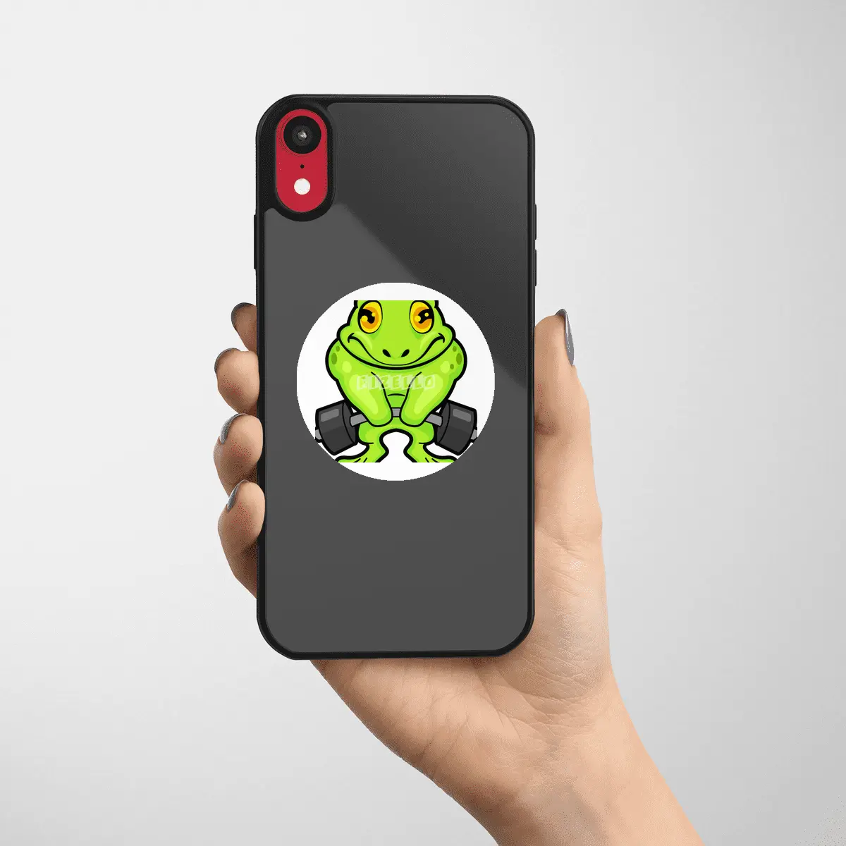 Frog at Fitness with Barbell Etiket