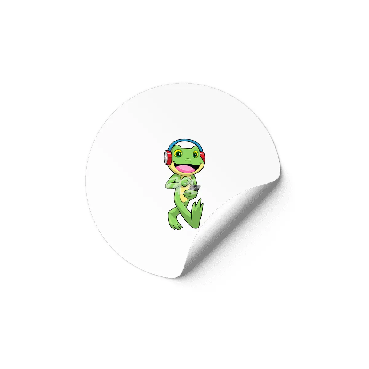 Frog at Music with Headphone Etiket