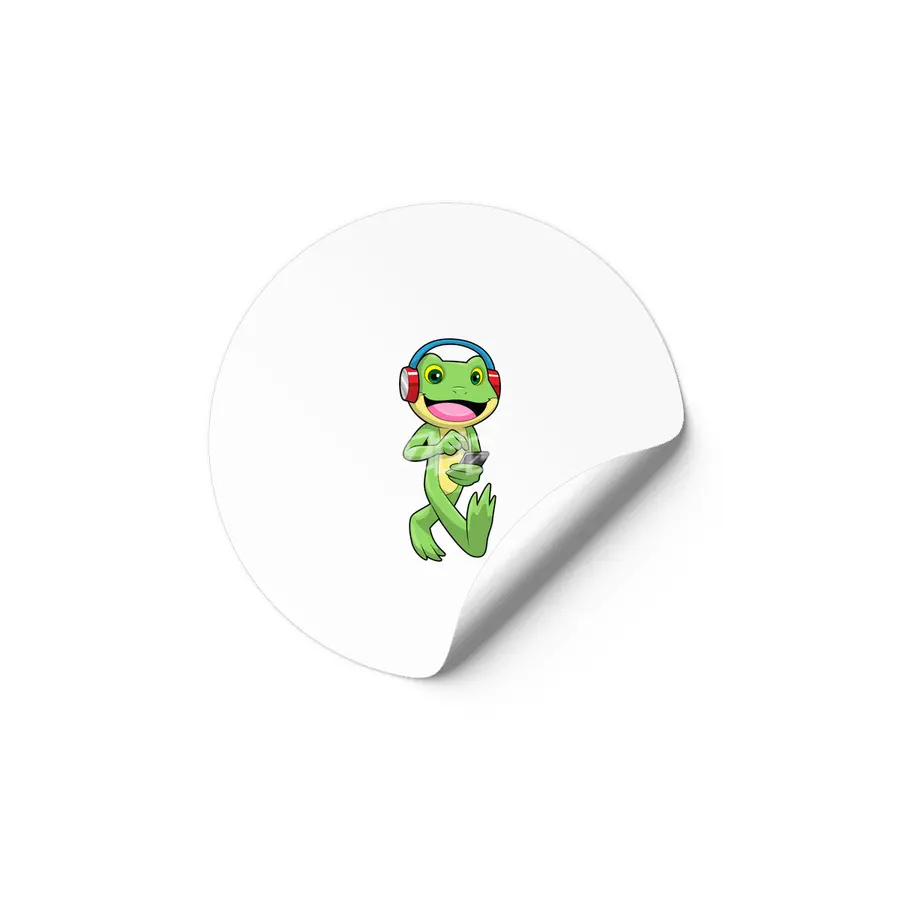 Frog at Music with Headphone Etiket