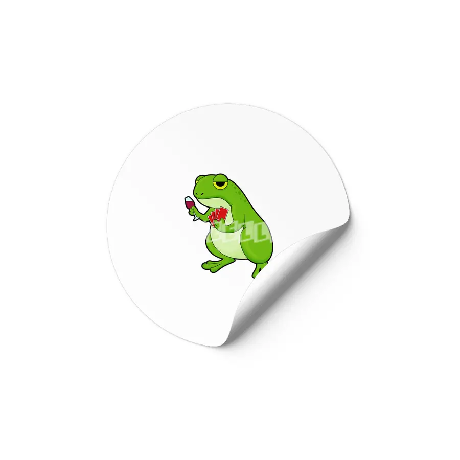 Frog at Poker with Poker cards & Glass of Red wine Etiket
