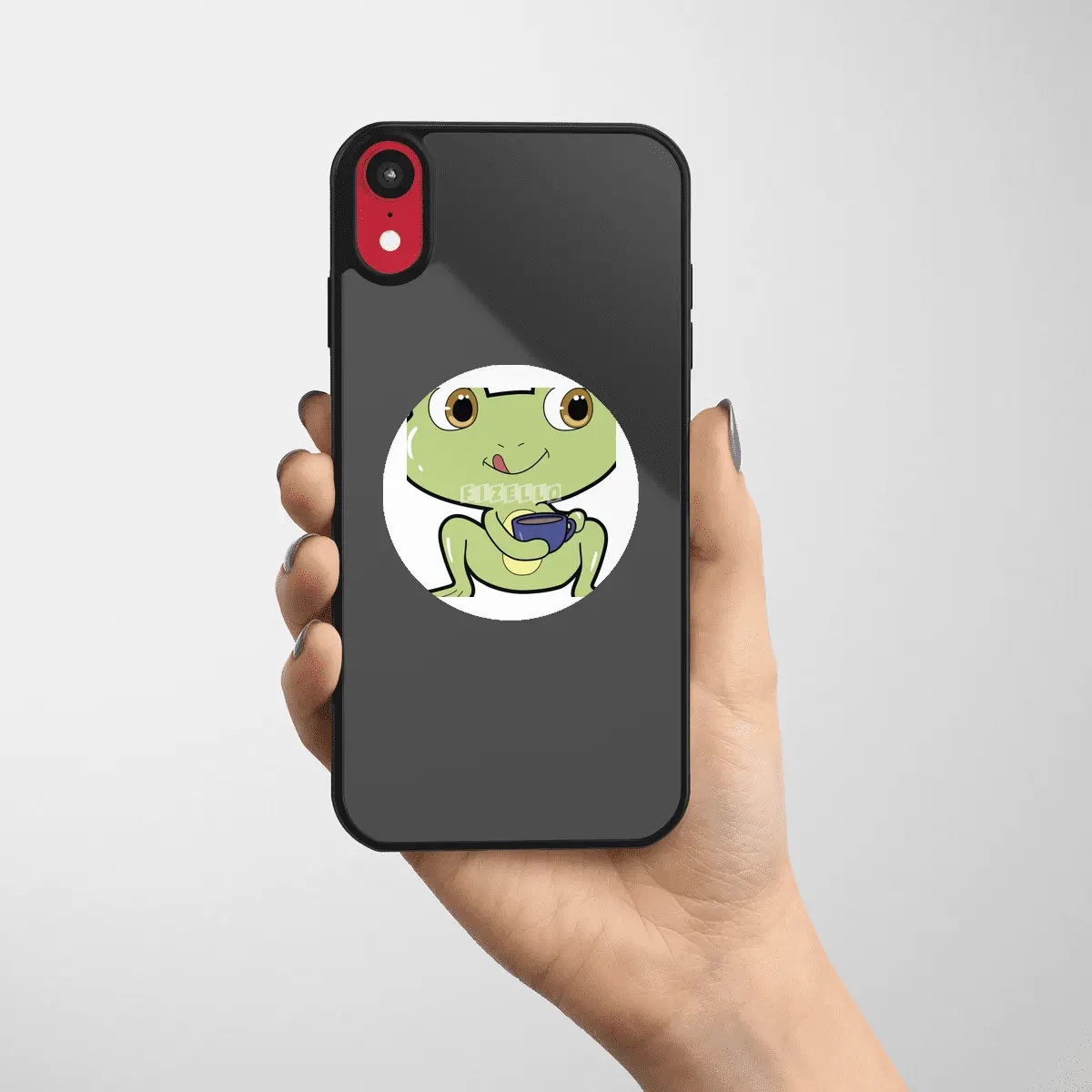 Frog with Cup of Coffee Etiket