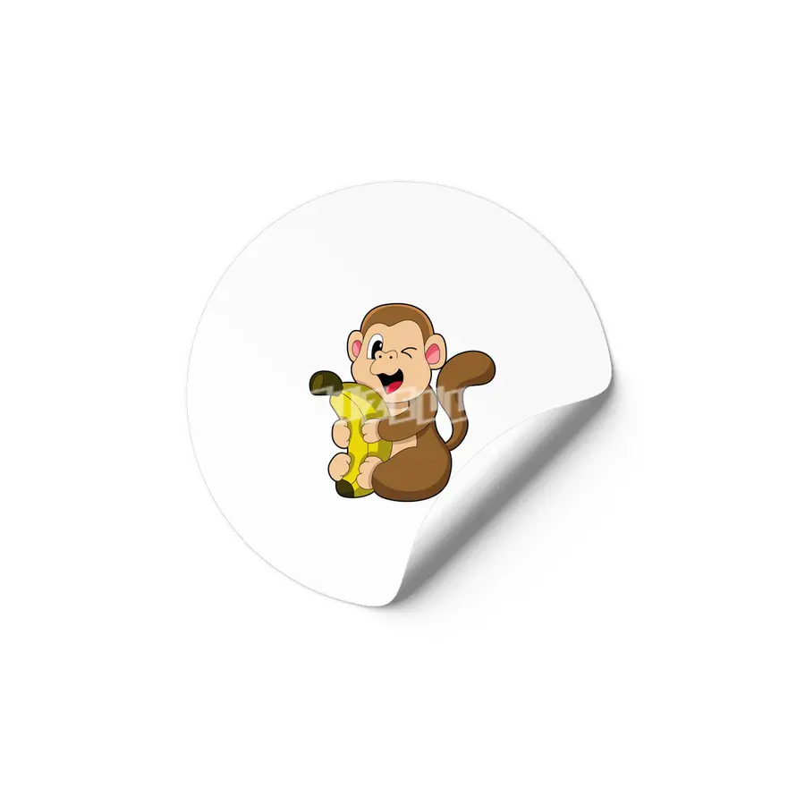 Funny Monkey with Banana Etiket
