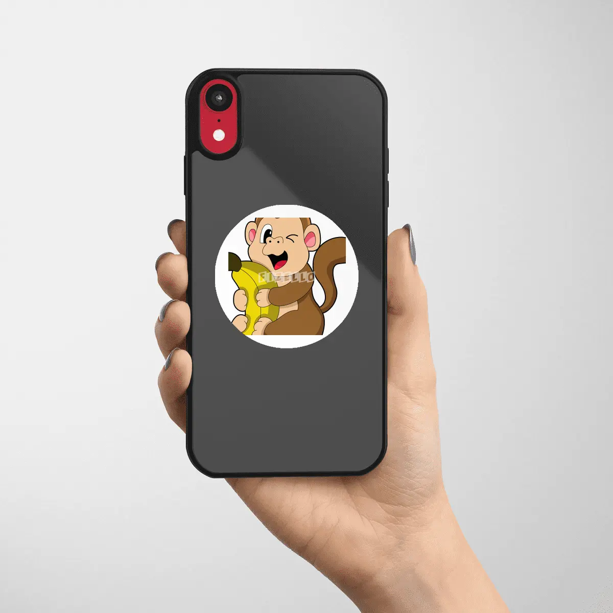Funny Monkey with Banana Etiket