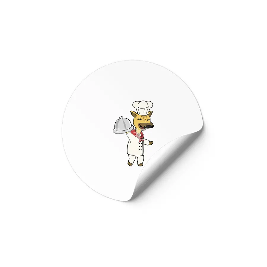 Giraffe as Chef with Cooking apron & Platter Etiket