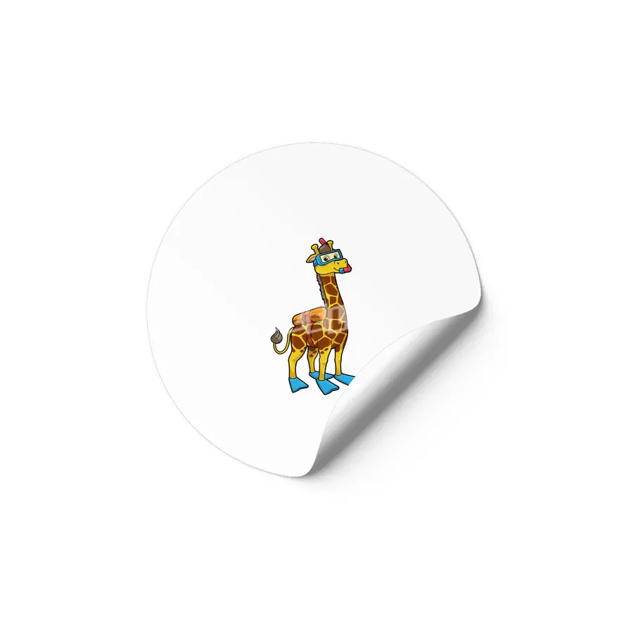 Giraffe as Diver with Swimming goggles & Flippers Etiket