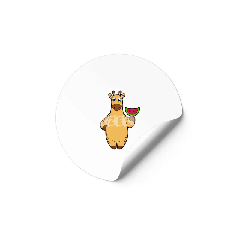 Giraffe at Eating with Watermelon Etiket