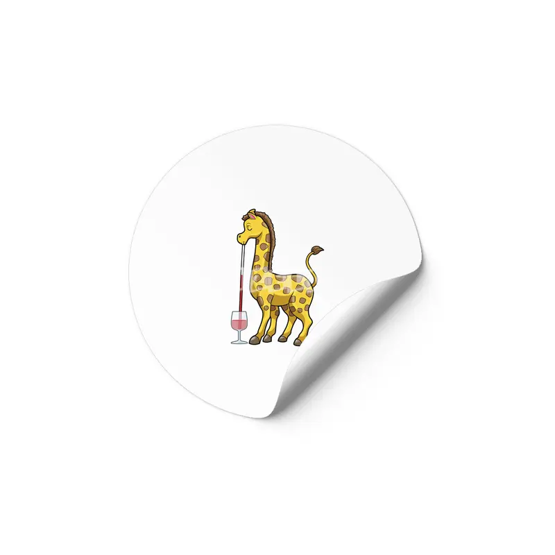 Giraffe at Party with Glass of Red wine Etiket
