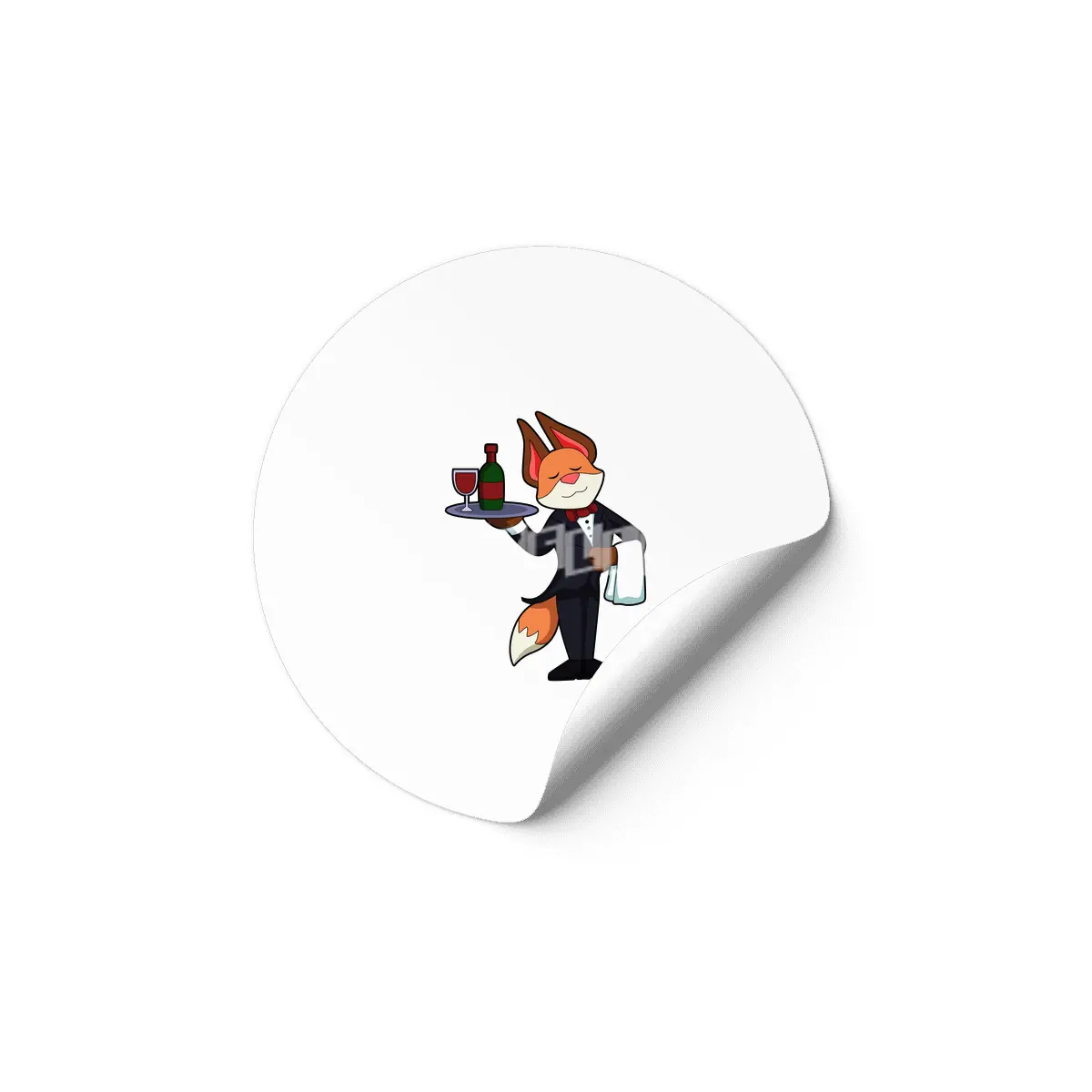 Fox as Waiter with Platter and Red wine Etiket