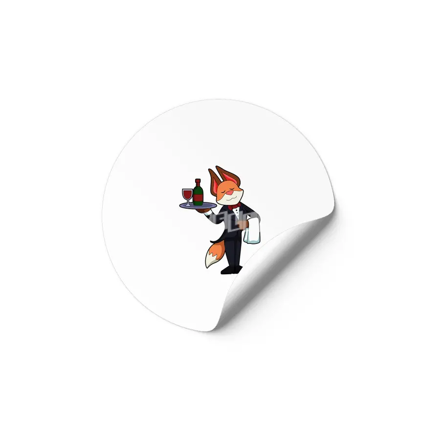 Fox as Waiter with Platter and Red wine Etiket