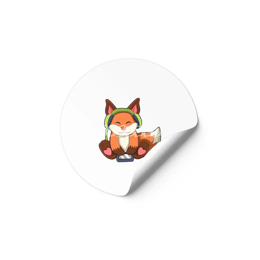 Fox at Music with Headphone Etiket
