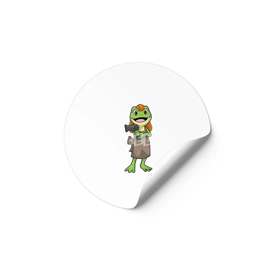 Frog as Hairdresser with Hairdryer Etiket