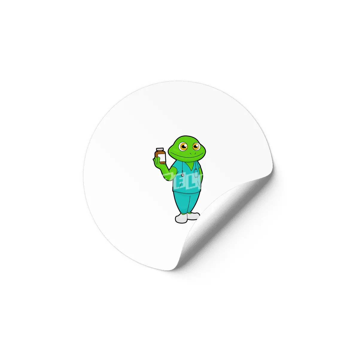 Frog as Nurse with Medicine & Stethoscope Etiket