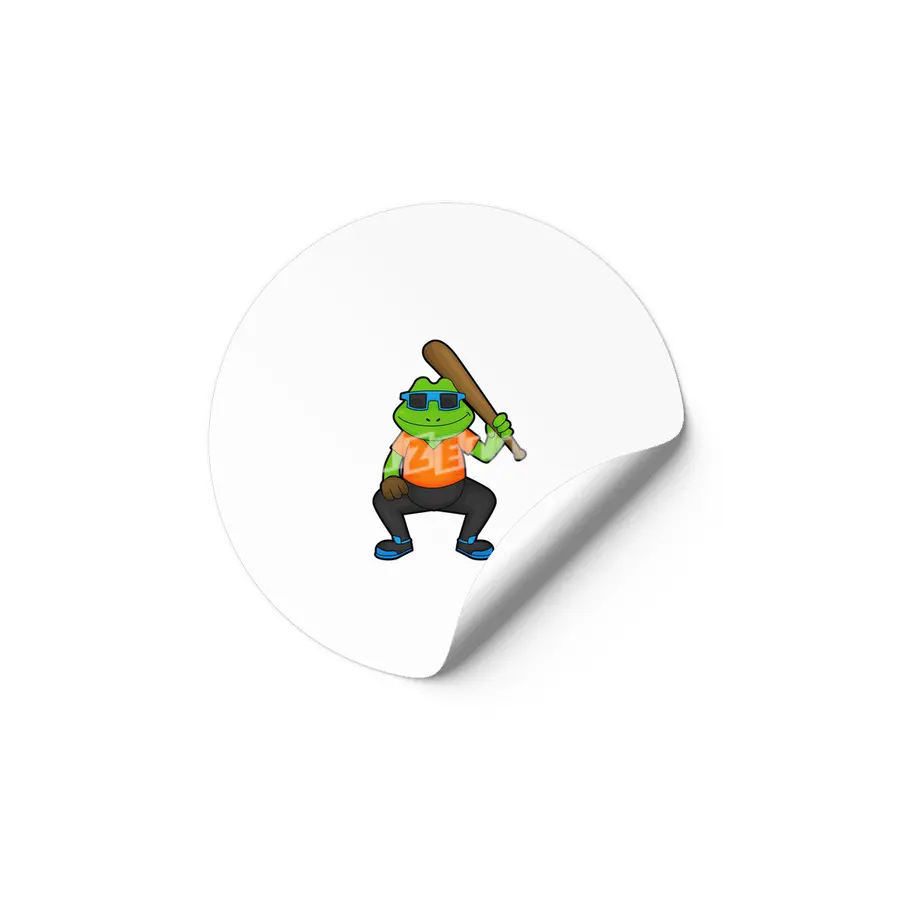 Frog at Baseball with Baseball bat & Sunglasses Etiket