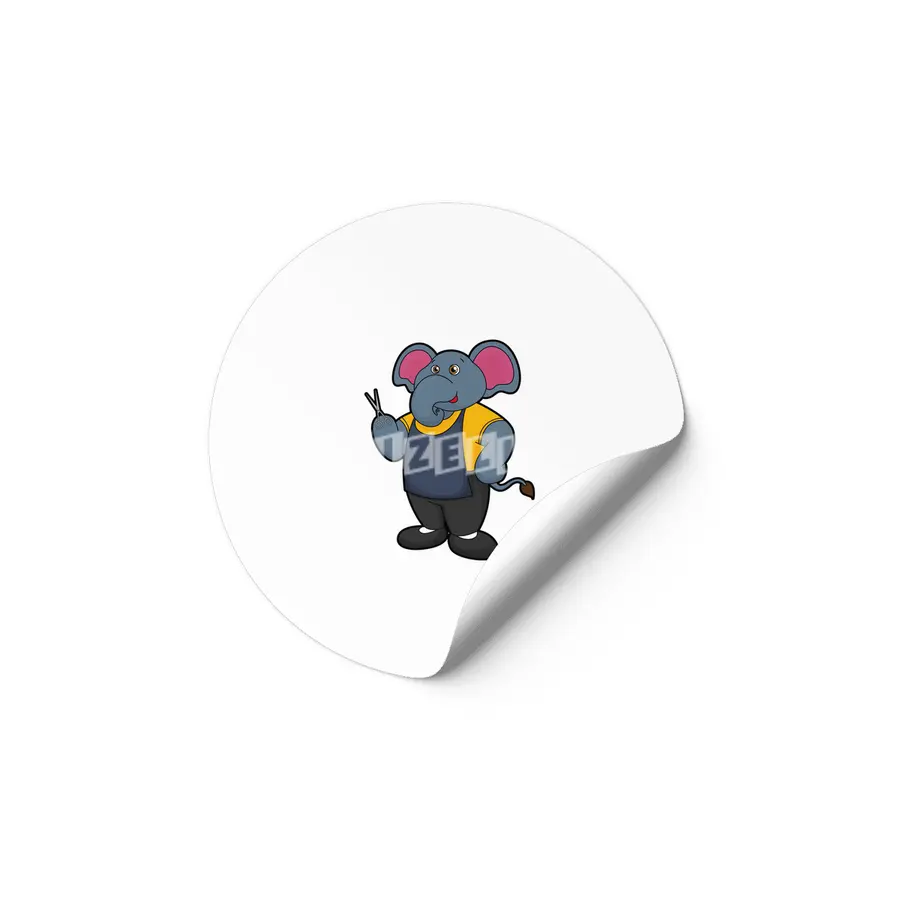 Elephant as Hairdresser with Scissors Etiket