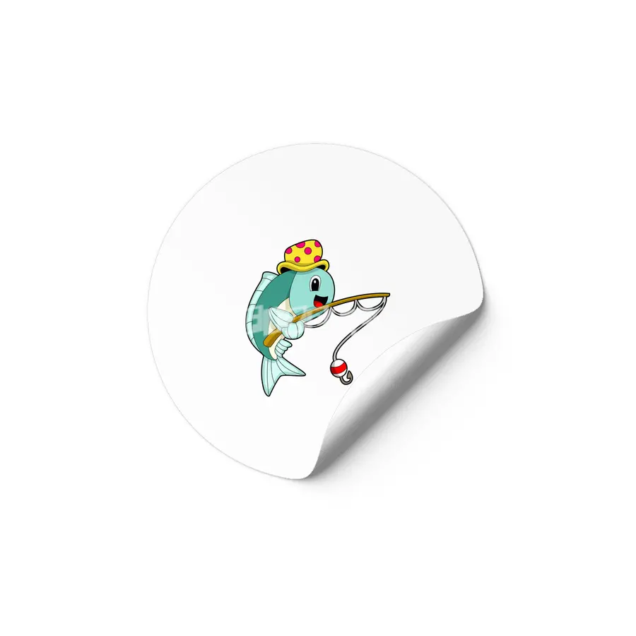 Fish at Fishing with Fishing rod & Hat Etiket