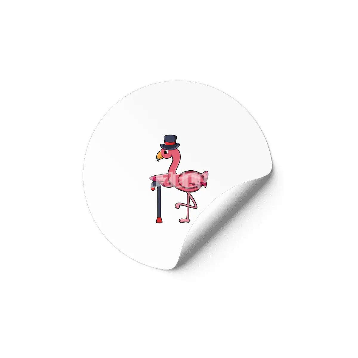 Flamingo as Pensioner with Walking stick & Hat Etiket
