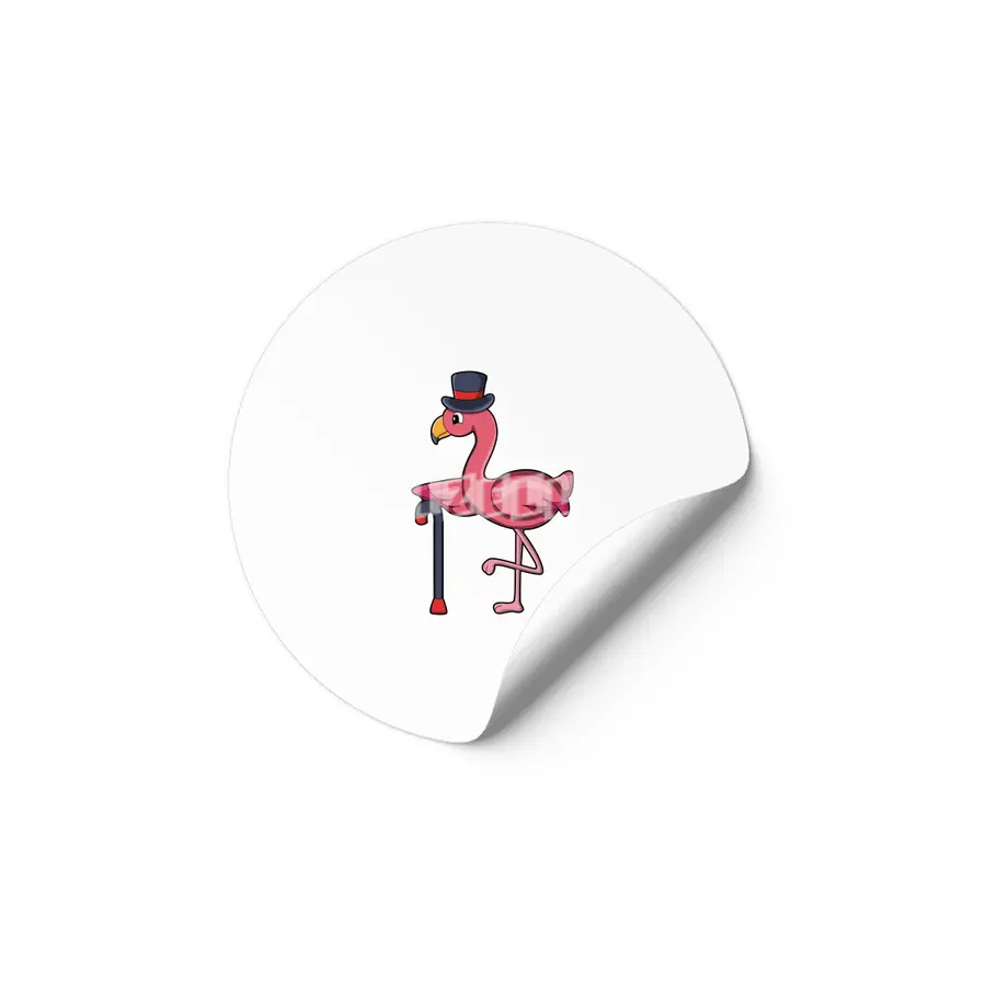 Flamingo as Pensioner with Walking stick & Hat Etiket