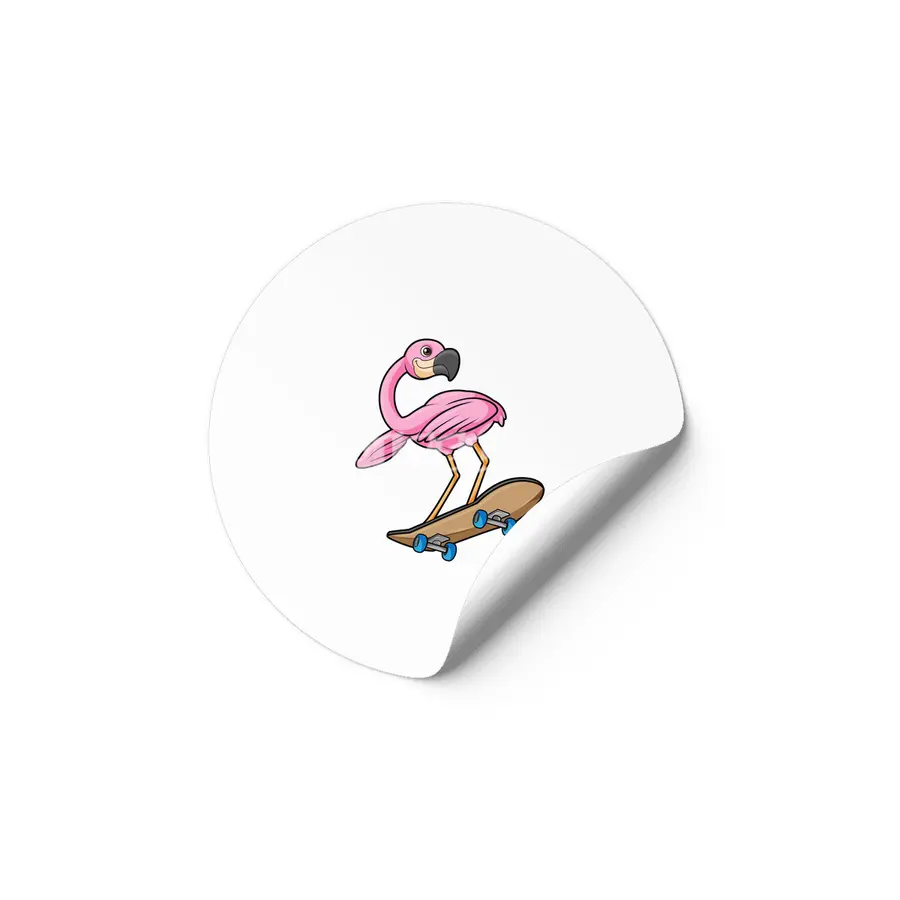 Flamingo as Skater with Skateboard Etiket