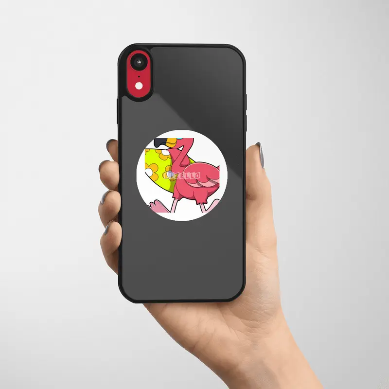 Flamingo as Surfer with Surfboard & Sunglasses Etiket