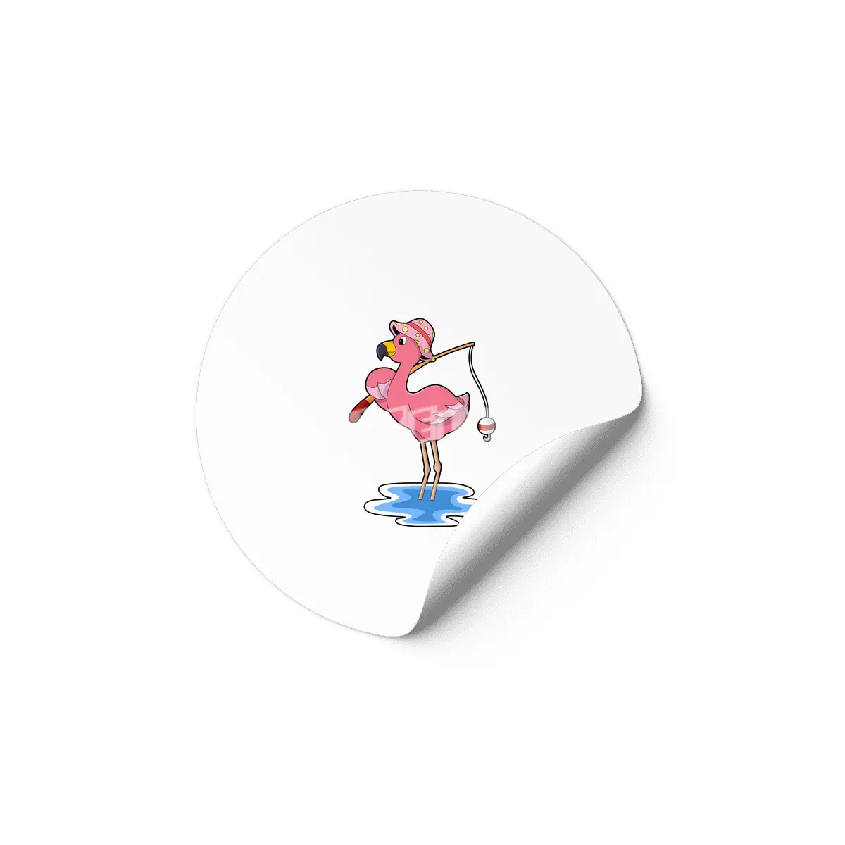 Flamingo at Fishing with Fishing rod Etiket