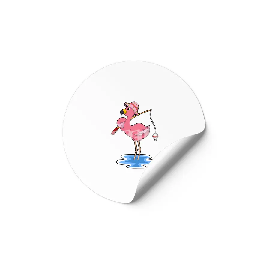 Flamingo at Fishing with Fishing rod Etiket