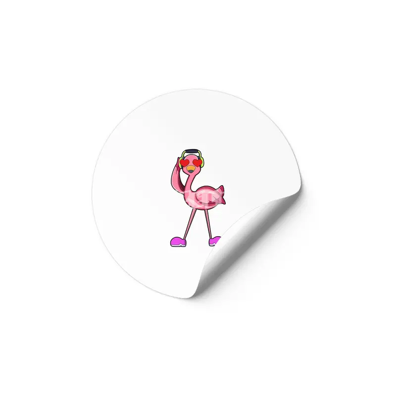 Flamingo with Headphone & Hearts Etiket