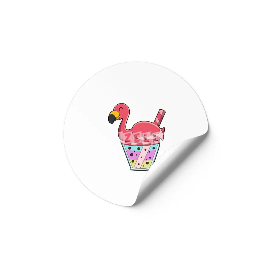 Flamingo with Mug of Juice & Drinking straw Etiket