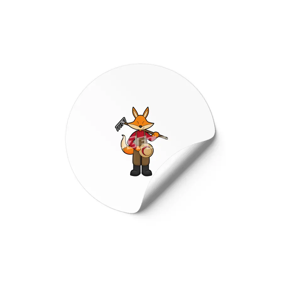 Fox as Farmer with Rake & Hat Etiket