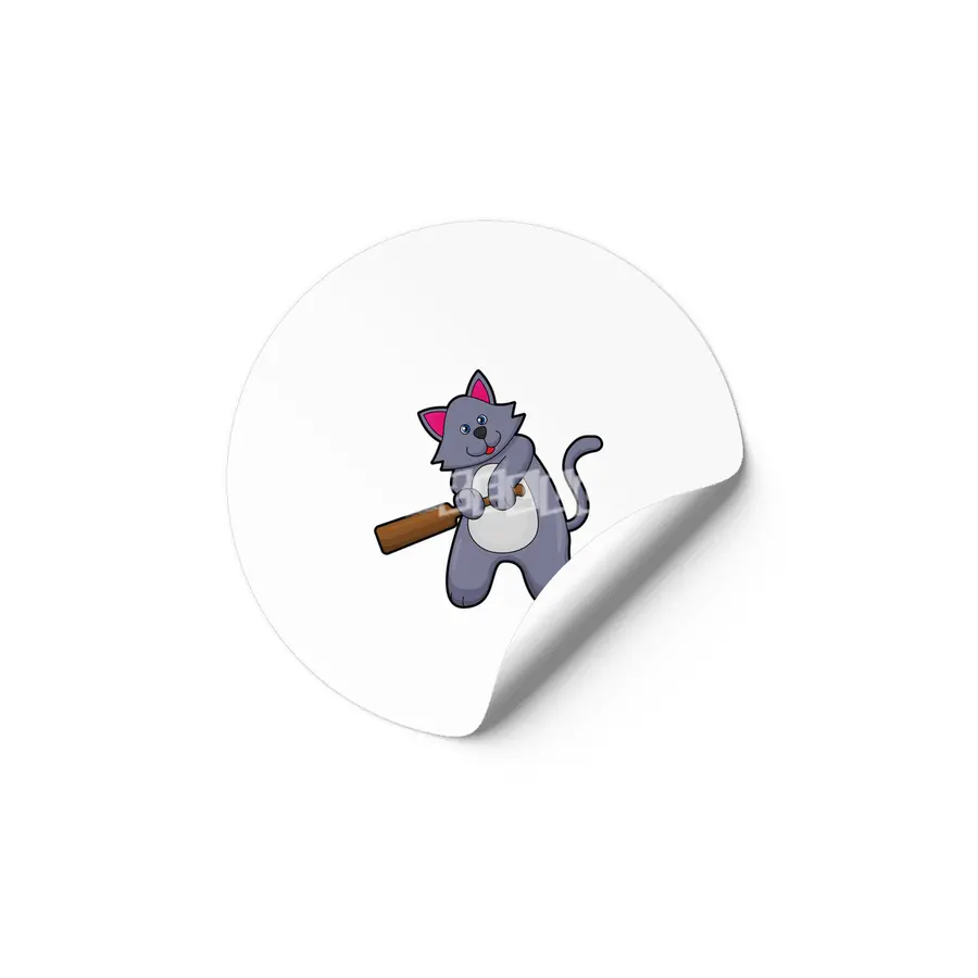 Cat at Cricket with Cricket bat Etiket