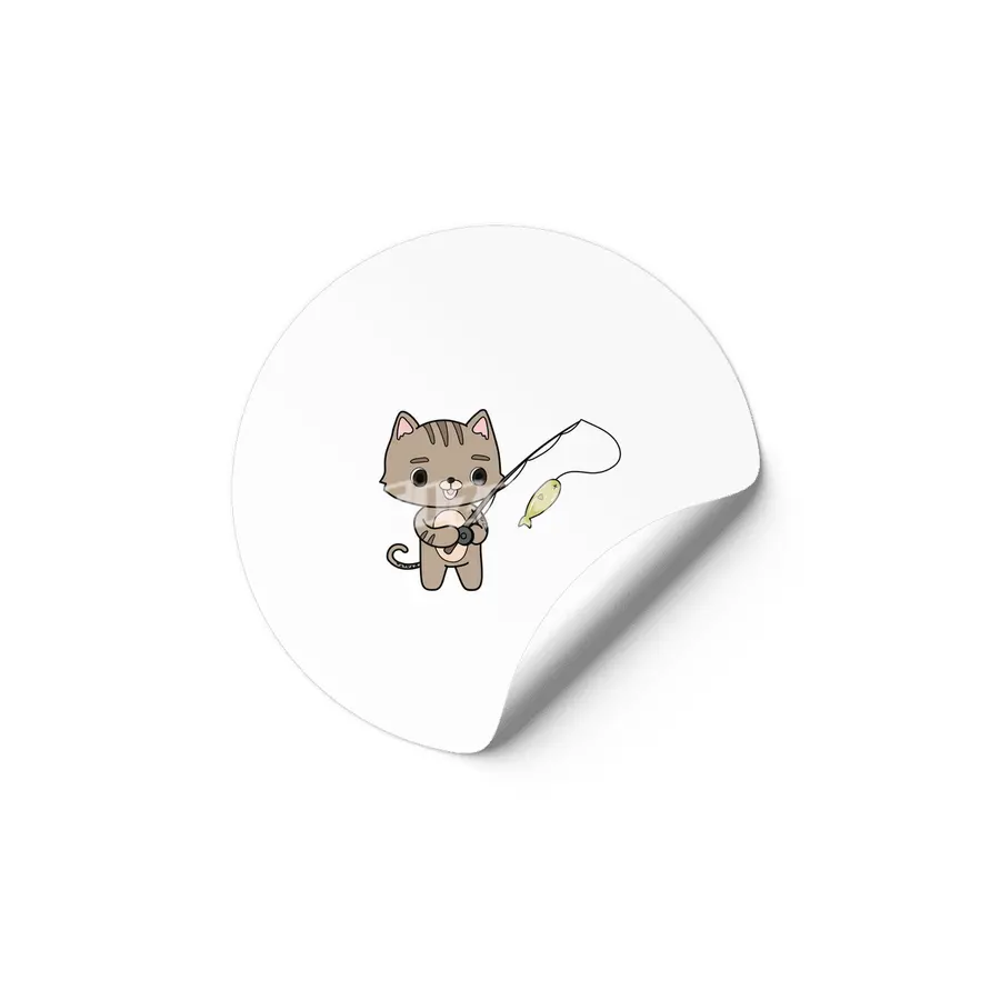 Cat at Fishing with Fishing rod Etiket