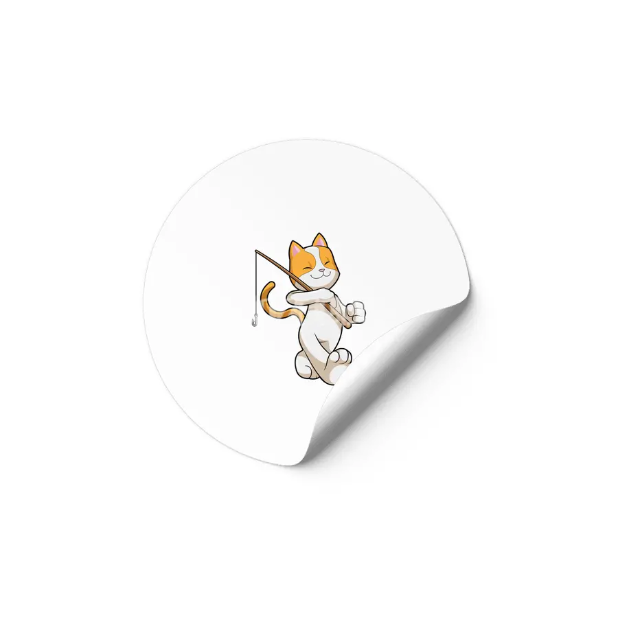 Cat at Fishing with Fishing rod Etiket