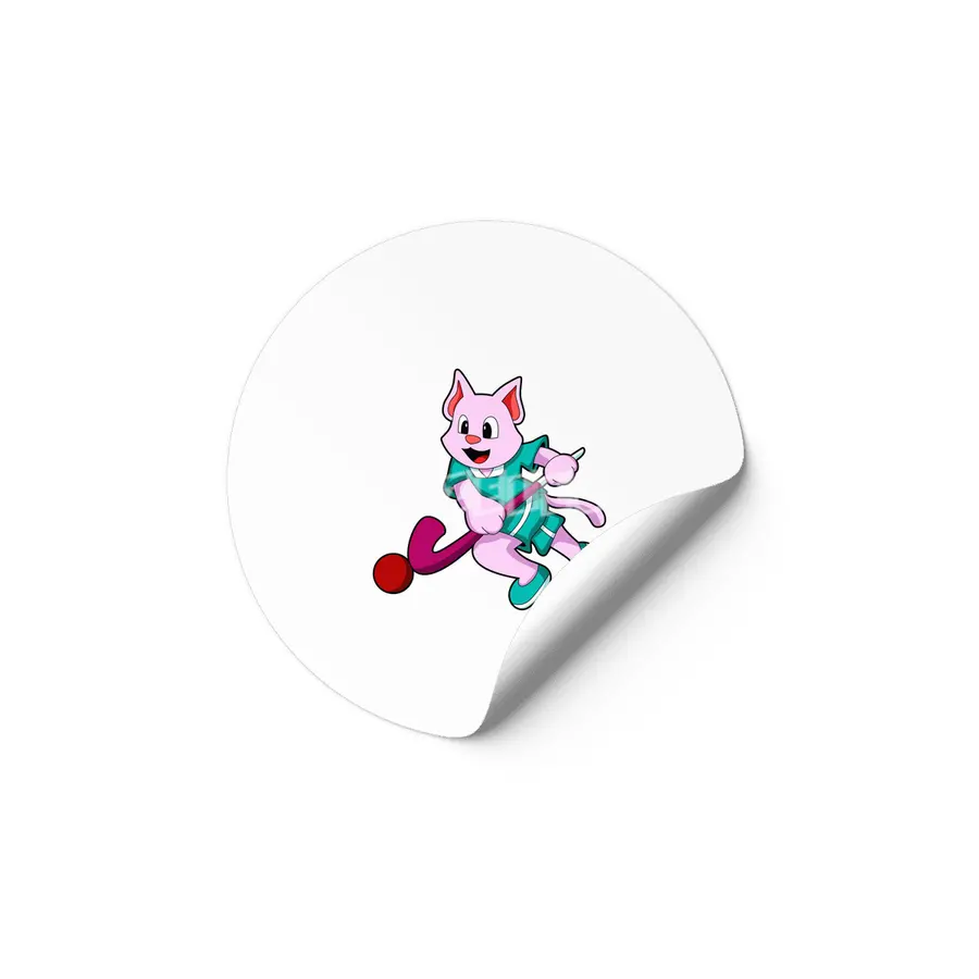 Cat at Hockey with Hockey stick Etiket