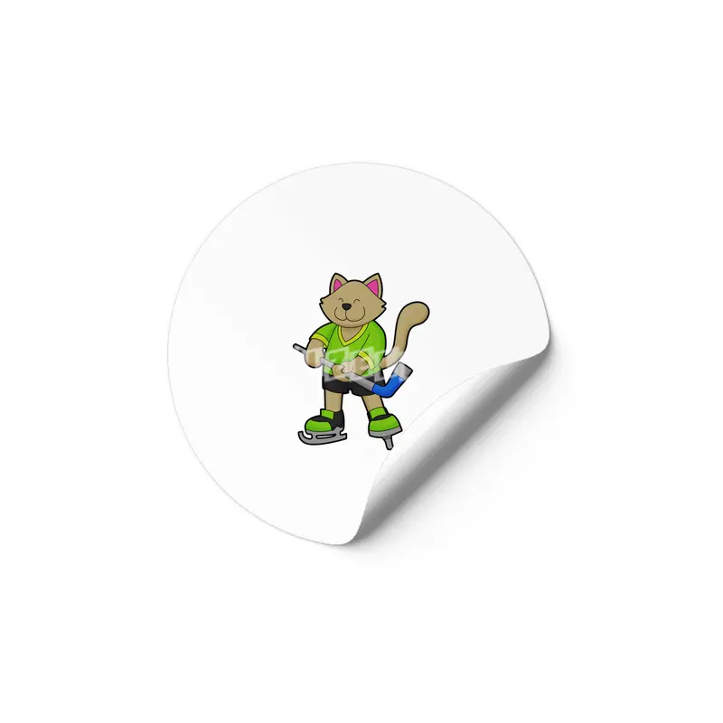 Cat at Ice hockey with Ice hockey stick Etiket