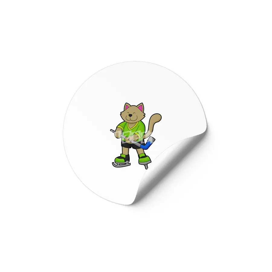 Cat at Ice hockey with Ice hockey stick Etiket