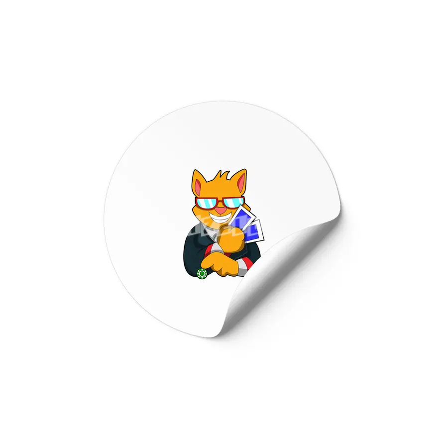Cat at Poker with Cards & Poker chip Etiket