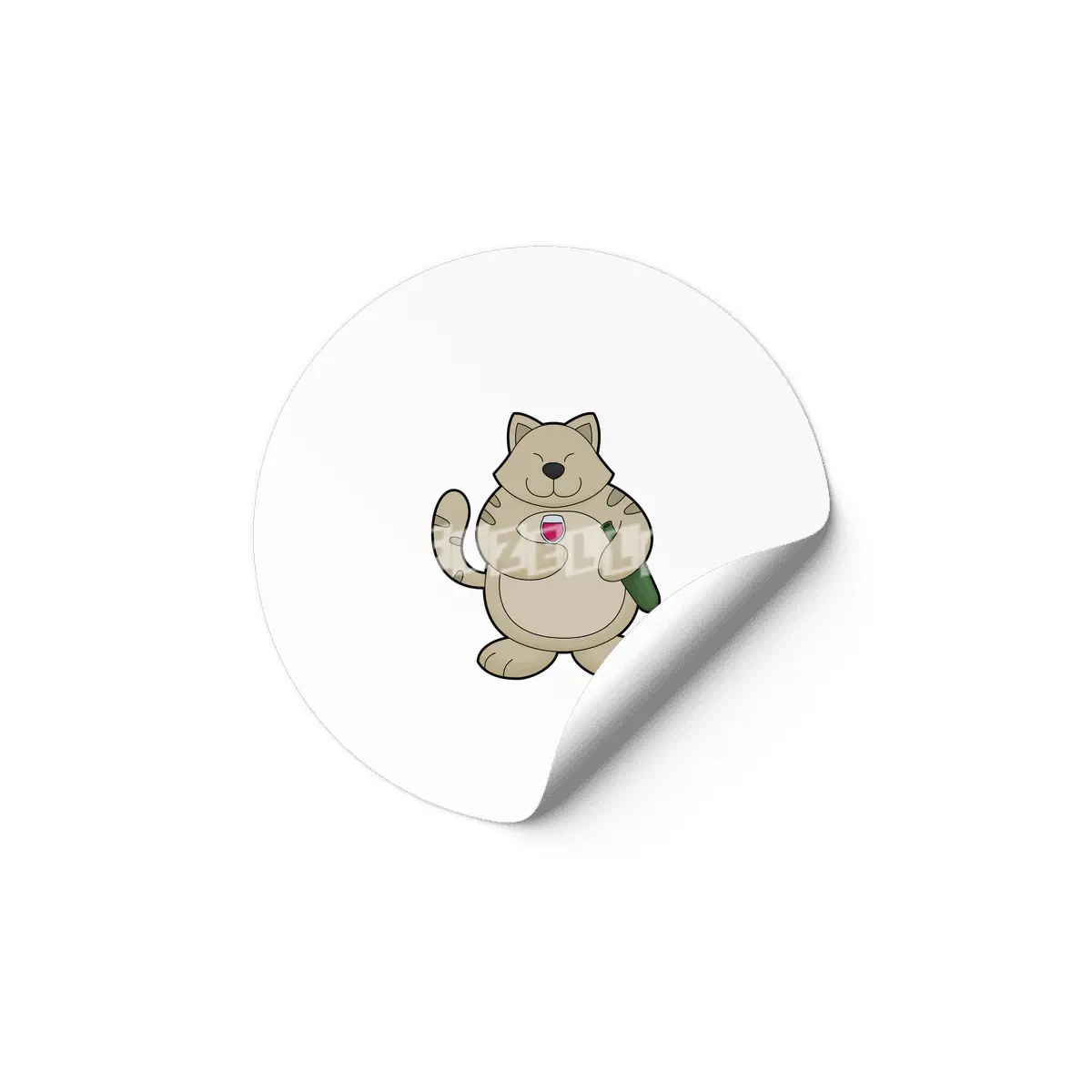 Cat with Wine glass & Wine bottle Etiket