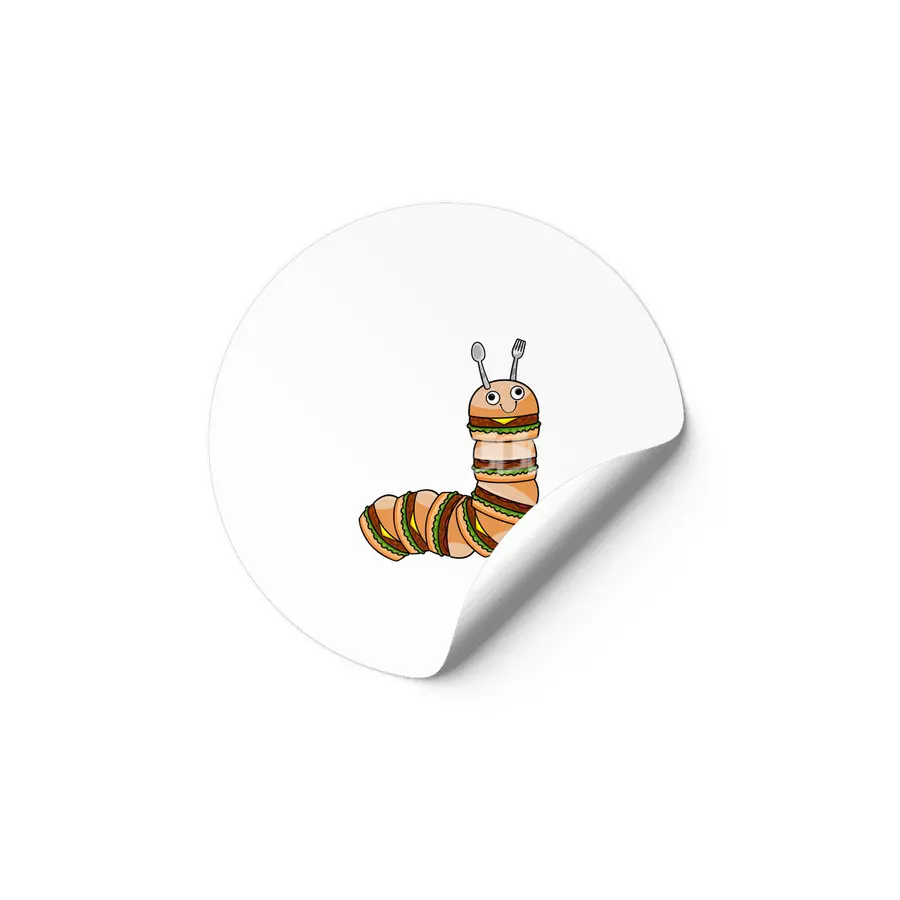 Caterpillar as Cheeseburger with Beef & Salad Etiket