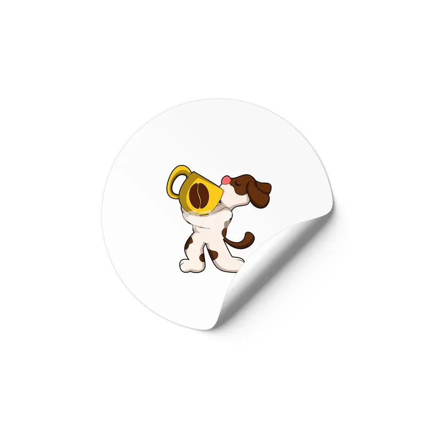 Dog with Cup of Coffee Etiket